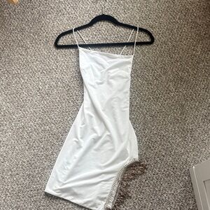 Cross back White Dress with Beaded Fringe